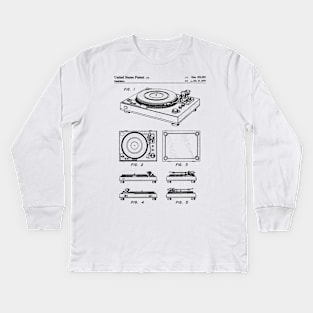 Vinyl Record Player Patent - Music Lover Bedroom Art - White Kids Long Sleeve T-Shirt